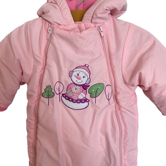 Okie Dokie Snowsuit Pink Fleece Lined Footed With Mittens Size 3-6 Mos. Bunting - Picture 3 of 11